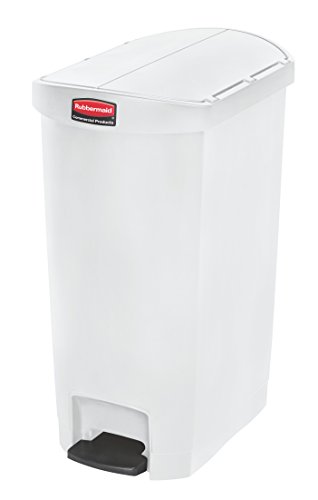 Image of Rubbermaid Commercial Products Slim Jim Step-On Plastic Trash /Garbage Cans, 13 Gallon, Plastic End Step Step-On, White