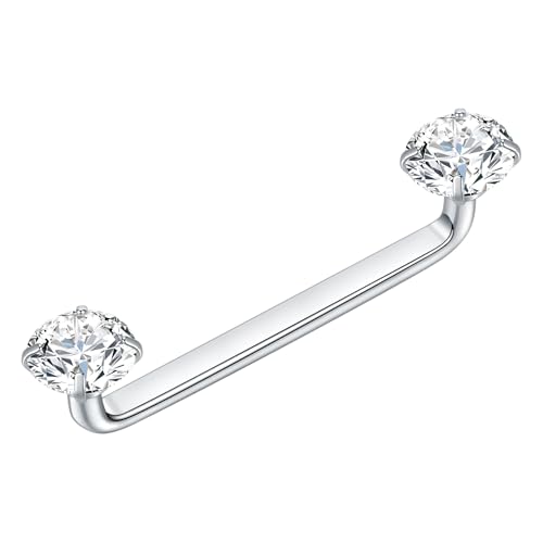 Xpircn 14G 20mm Titanium Surface Piercing Jewelry Flat Bar CZ Staple Barbell Internally Threaded Surface Tragus Staple Bar Piercing Jewelry