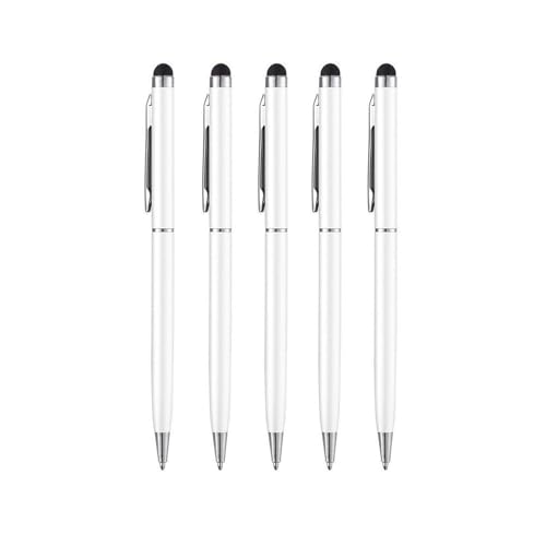 Image of Personalised Ballpoint Pen with Stylus - Custom Engraved White Metal Pen for Touchscreen Devices | Smooth Writing Executive Pen for Office, Students & Professionals