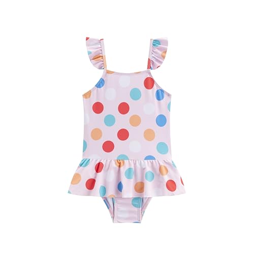 LIZENS Girls Swimsuit One Piece Ruffle Trim Swimwear Polka Dots Adjustable Bathing Suit