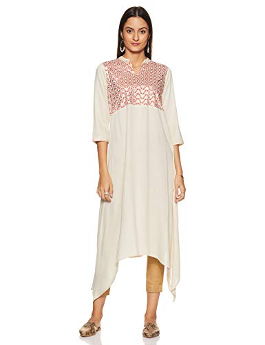Image of Rangriti Off White Viscose A-Line Kurta for Women