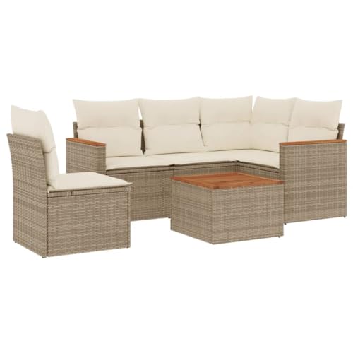 vidaXL Salon de Jardin avec Coussins 6 pcs, Canapés de Terrasse, Ensemble de Meubles de Patio, Mobilier d'Extérieur, Beige Résine Tressée