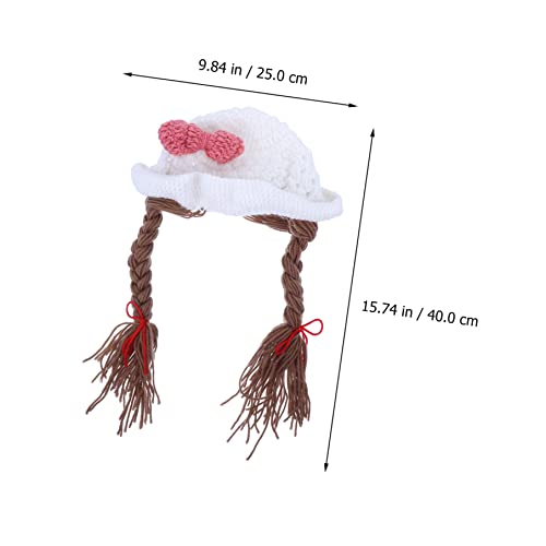 1pc Bowknot Warm Lovely Newborn Creative Photography Cap Accessories Handmade Girl Winter Infant Hat Prop Fashion Wig Braided Photo Woolen for Knitted Baby Earflap Autumn White4