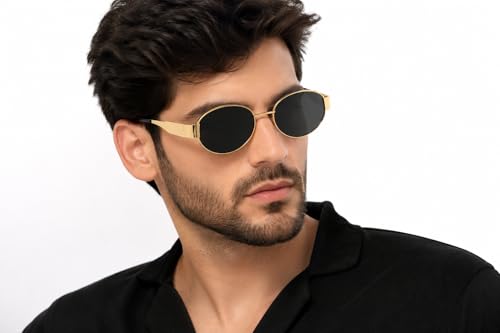 Image of FAVELA Retro Oval Sunglasses for Women & Men | Trendy Metal Sun Glasses Classic Shades | UV400 Protection Retro Oval Sunglasses Vintage Style.