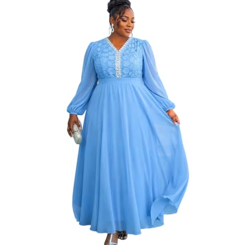 Vestidos africanos para mujer: vestido largo plisado de encaje talla grande