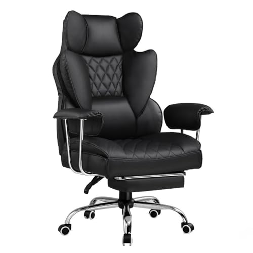 GTPLAYER Big & Tall Home Office Chair with Pocket Spring Lumbar Support, Ergonomic Comfortable Wide Office Desk Computer Gaming Chair with Outward Fixed Soft Armrests & Footrest (PU Leather, Black)