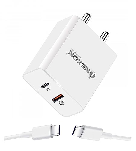 Image of 20W Dual Port USB & Type C PD Fast Charger FOR Samsung Galaxy S21 FE 5G 20W QC + PD USB Wall Fast Charger, Quick Charge 3.0 & Power Delivery 3.0 | 20W Dual Output Fast Charger /Adapter with QC & PD Technology USB 18W QC 3.0 Block for Samsung Galaxy, Note, Redmi, Mi, Oneplus, Oppo, Vivo Smartphones WITH 1 METER TYPE-C TO C CABLE - XH1, WHITE