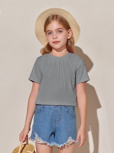 Image of Haloumoning Girls Pleated T Shirts Kids Summer Short Sleeve Fashion Tops Tees 5-14 Years