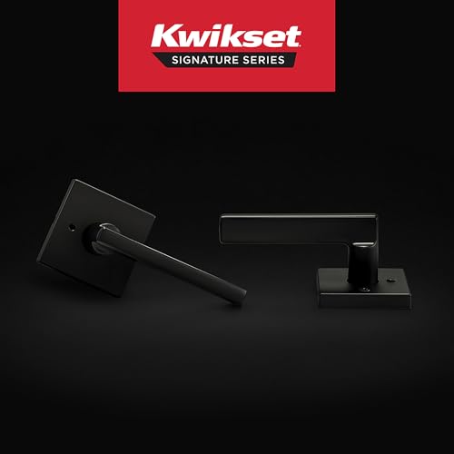Image of Kwikset Halifax Interior Privacy Door Handle with Lock,Door Lever for Bathroom and Bedroom,Matte Black Reversible Keyless Push Button Lock Door Lever,with Microban Protection,Square Rose (Pack of 12)