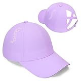 Girls Criss Cross Ponytail Hat Reflective Baseball Cap Kids Lightweight Quick Drying Mesh Golf Hat Age 5-12 Purple