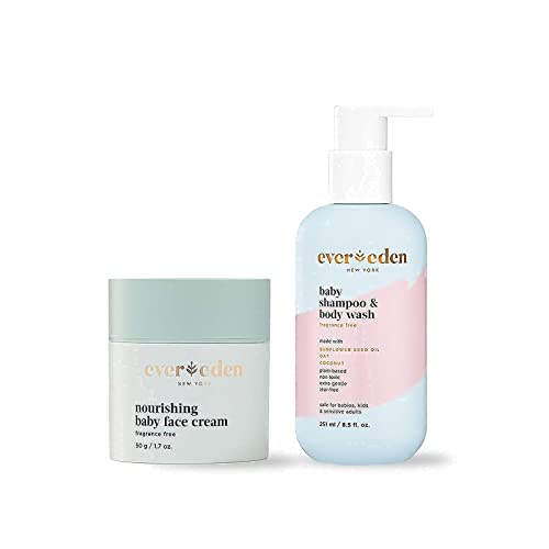 Evereden Baby Shampoo and Body Wash, 8.5 fl oz & Nourishing Baby Face Cream, 1.7 oz | 2 Item Bundle Set | Clean and Natural Baby Care