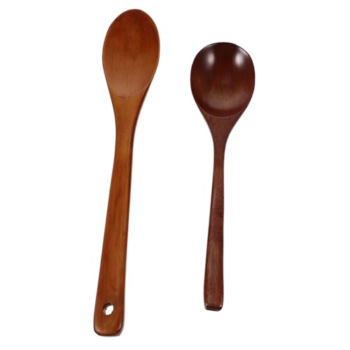 Alipis 2Pcs Long Handle Spoon Ergonomic Food Stirring Spoons for Soup Salad Rice Reusable Elegant Design Heat Resistant Kitchen Utensils