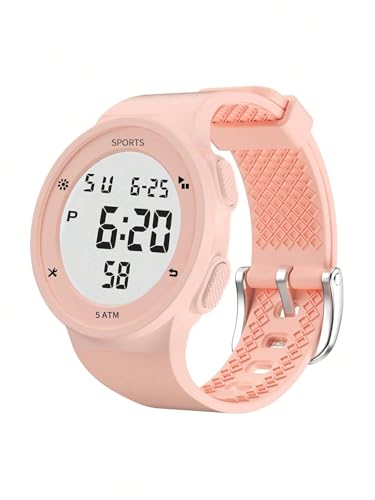 ALCENTIS Reloj deportivo digital 5 ATM resistente al agua, pantalla LCD, correa de silicona, disponible en blanco, negro, rosa, Pulsera Rosa, Deporte
