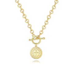 Gold Chunky Link Water Droplet Chain Cross Coin Necklace