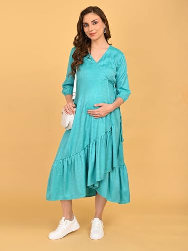 Image of The Mom Store Maternity and Nursing Wrap Dress for New Mom | Pre and Post Pregnancy Wear for Womens | Trendy Stylish Printed Friendly Dresses for Women | Comfortable