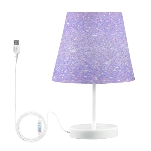Mnsruu Lampes de table de chevet avec ports USB, violet brillant à paillettes pour chambre à coucher, salon, bureau, M