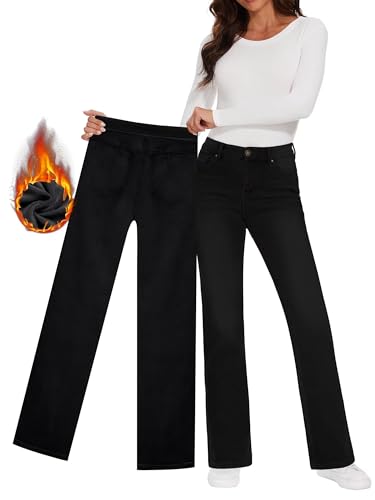 KDF Fleece Lined Jeans Women High Waisted Wide Leg Baggy Jeans for Women Winter Lined Jean Pants - Image 3