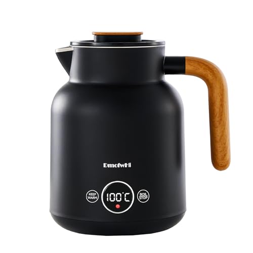 DmofwHi Hervidor Agua Electrico 1 Litro, 1000 W, Pantalla Digital, 5 Niveles de Temperatura, Función para Mantener Caliente Durante 4 Horas, Doble Pared, Ideal para Café y Té en la Oficina – Negro