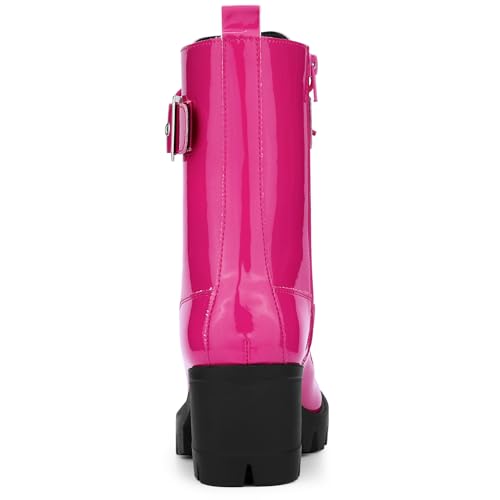 Allegra K Women's Zip Platform Chunky Heel Combat Boots4