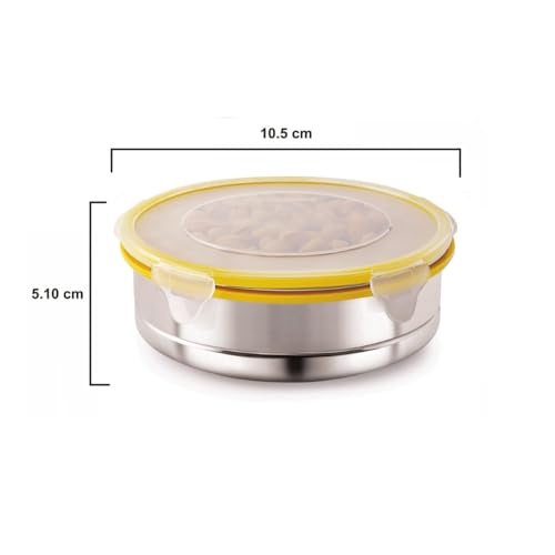 Image of Stainless Steel Airtight Round Container with Leak Proof Lid | BPA Free Food Storage Lunch Box Dabba for Office College School Home Travel | Tiffin Box (5.10 x 10.5cm size) | Pack of 2,Yellow