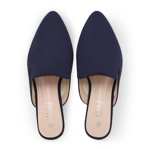 Image of MUSSHOE Women's Pointed Toe Mule Flats: Comfortable Lightweight Slip On Backless Loafers with Memory Foam for Office Work & Dressy Casual Wear