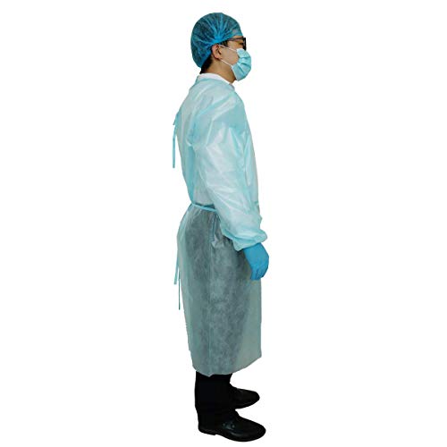 AAMI Level 3 Disposable Non-Surgical Isolation Gown, SPP+PE coating, 45g, Full Coverage, Elastic Cuff, Color Random.100pcs/carton(10 Pack10 Each)