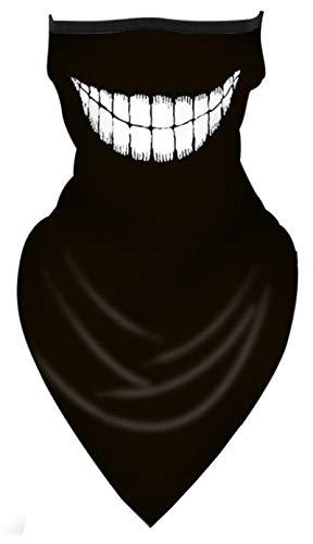 3D Cloth Triangle Bandana Face Cover Neck Gaiter with Ear Loops. Made from 100% Polyester Microfiber (1, Teeth)