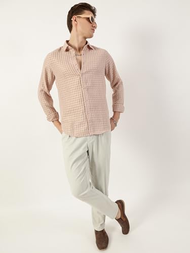 Image of Thomas Scott Men's | Solid | Textured Fabric | Full Sleeve | Slim Fit | Polyester-Blend | Spread Collar | Casual Shirt