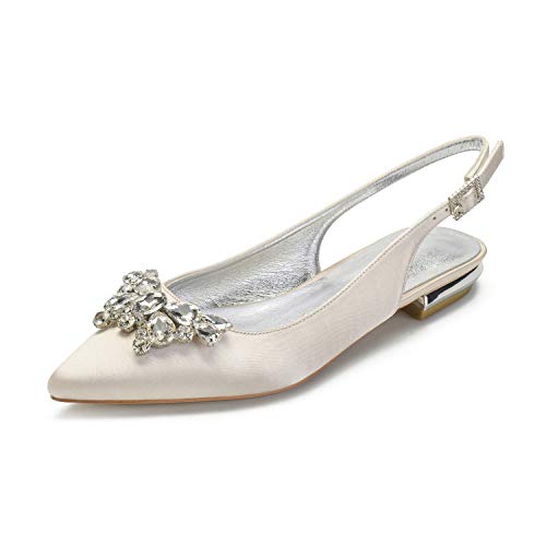 COMFASH Women's Slingback Flats Satin Pointed Toe Ballerina Walking Prom Evening Bridal Party Dress Flats Shoes, White