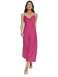 Floerns Women's Spaghetti Strap Cowl Neck Long Slip Satin Silk Midi Dress Hot Pink Solid M