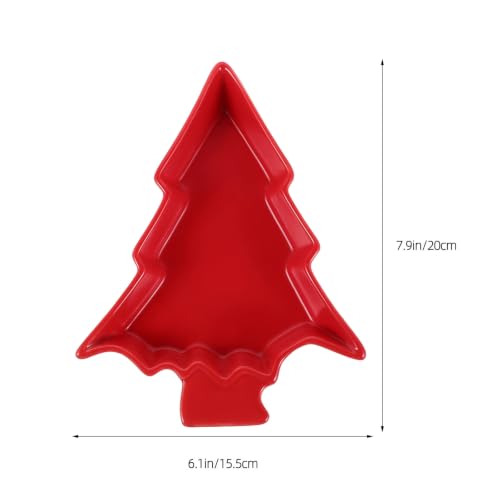 Plato de cerámica con forma de árbol de Navidad rojo para servir aperitivos 3