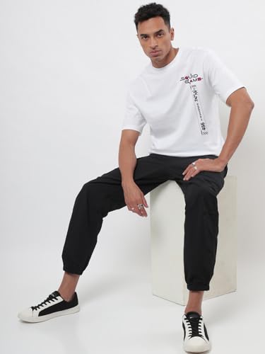Image of Bewakoof X Squid Game Men's Cotton Graphic Print Oversized Fit Half Sleeve Round Neck T-Shirt | Casual Wear | Street Wear | Oversized t Shirt for Men Cotton | Baggy