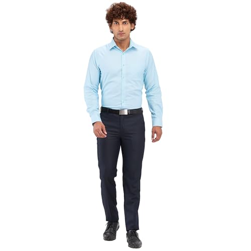 Image of Raymond Men's Slim Fit Structure Pattern Pure Cotton Semi Cut Away Collar Full Sleeve Formal Shirt