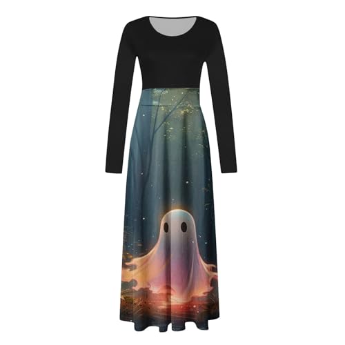 Vestidos femininos de manga longa slim túnica para mulheres, gola canoa, férias, Halloween, engraçad