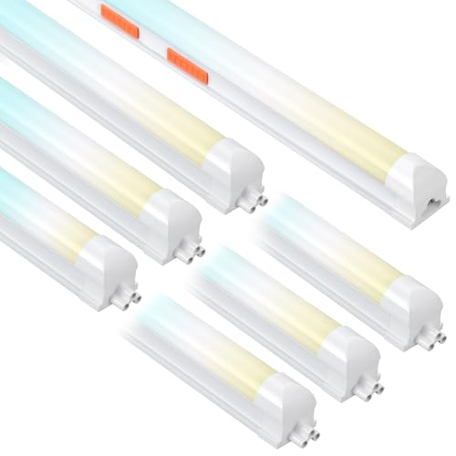 Image of 6-Pack LED shop lights 4ft, 3000k-6500k CCT adjustable,15W-40W adjustable Linkable shop lights frosted cover, 5,600LM T8 Integrated tube, Plug and Play LED ceiling lights for Garage,Workshop,basement