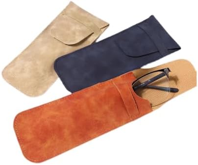 Soft Eyeglass Pouch 3 Pack Portable Slim Soft Leather Sunglasses Bag(3 Colors 2.8x6.7 inches)
