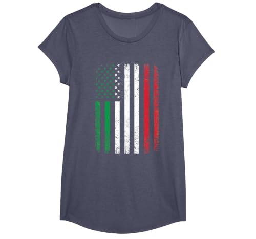 Italy USA Flag 4th of July Patriotic American Italian Flag T-Shirt, Girls, Heather Blue, Small