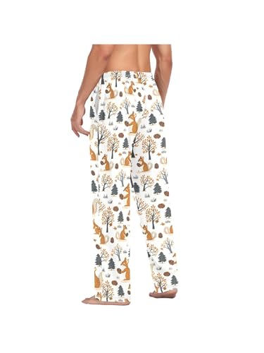 ZZKKO Pajamas Pants for Men Forest Squirrels Pine Cones Men's Pajama Bottoms 100% Cotton PJ Pants for Mens S4