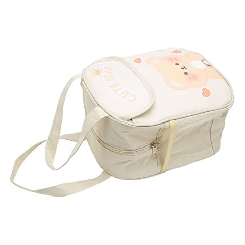 Atyhao Cute Lunch Bags, Cartoon Pattern Lunch Box Oxford Cloth PU Keep Warm Thicken Aluminum Foil for Picnic (Beige Milk Tea Bear) Cover