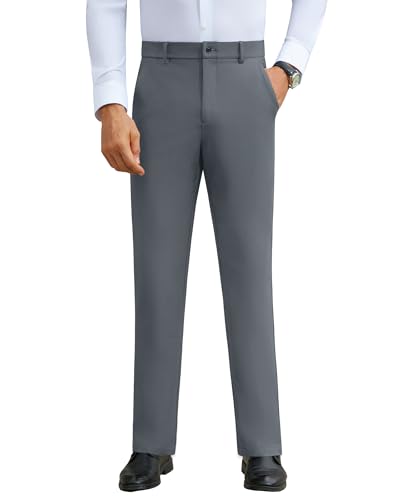 DEMEANOR Stretch Mens Dress Pants Slim Fit Dress Pants for Men Expandable Waist Wrinkle Free Work Dress Pants Golf Pants