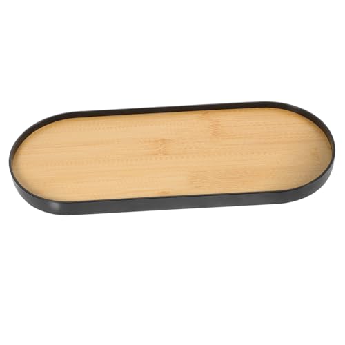 LABRIMP Plateau De Rangement Cosmétique Ovale Bambou Multifonction Pour Salle De Bain Et Toilette Organisateur Pratique Pour Parfums Bijoux Et Articles De Toilette Noir