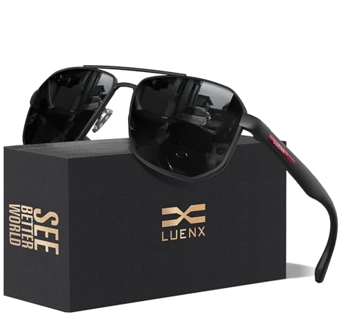 LUENX Aviator Sunglasses for Men Square Polarized Polygon Lens -
