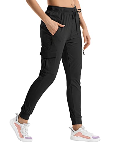 Womens Hiking Pants Quick Dry Black Cargo Joggers With Pockets Lightweight Lounge Pants Casual Athletic Workout Travel #TOP1