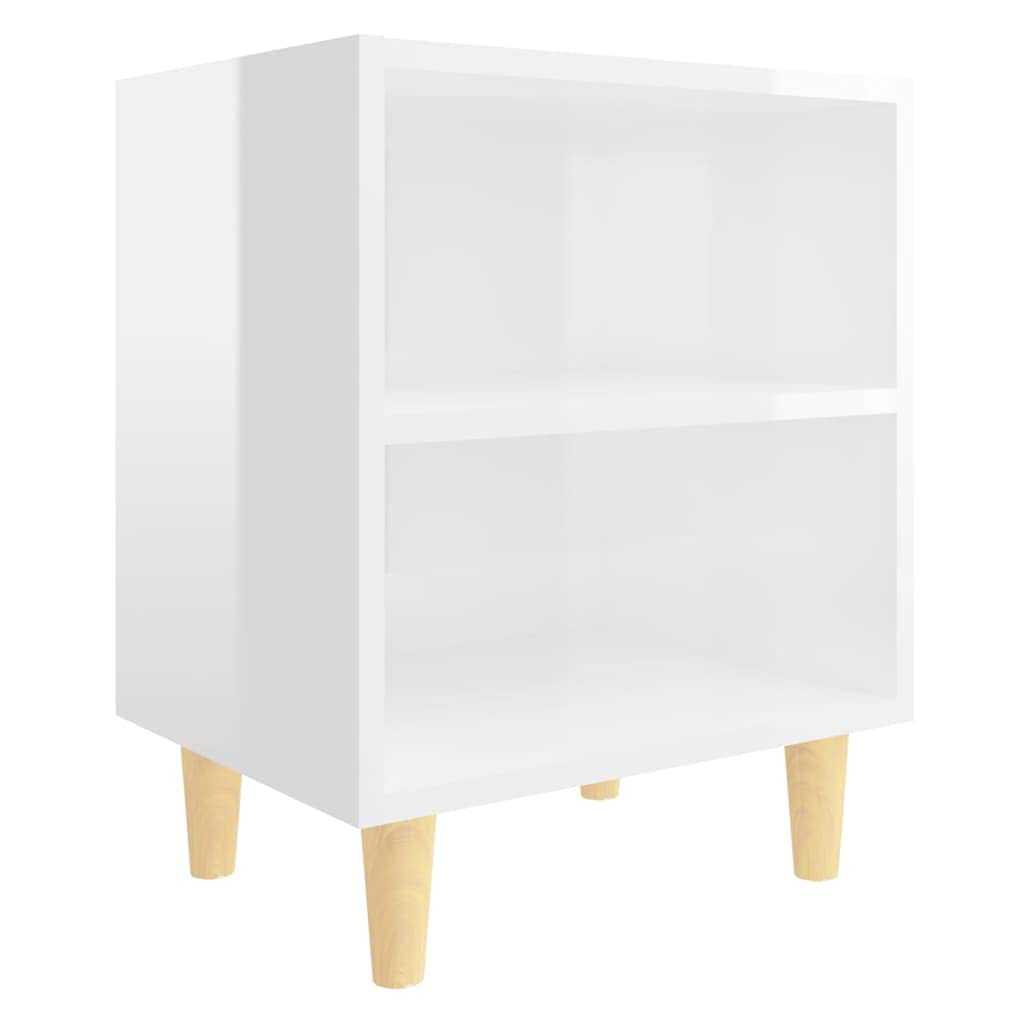 vidaXL Tables de Chevet Pieds en Bois 2 pcs, Armoire de Lit, Table de Nuit, Meuble de Chambre à Coucher Maison Intérieur, Industriel, Blanc Brillant