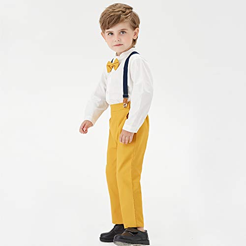 Joycebaby Toddler Boys Long Sleeve Gentleman Bowtie Overalls Outfit Suits Set(100/2-3Y, Yellow) #TOP5