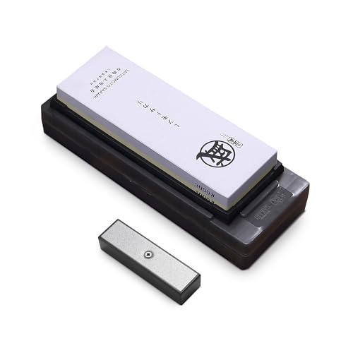 MITSUMOTO SAKARI Afilador de Cuchillos Profesional Japonés, 1000/3000 Grano de Afilado Cuchillos, Piedra Afilar Cuchillos Cocina con Base Antideslizante de Goma TPR