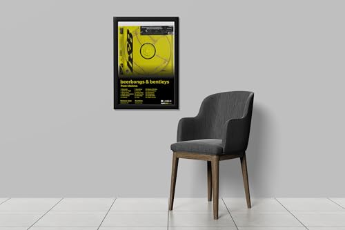 Image of BLINKART Post Malone- beerbongs & bentleys Wall Photo Frames | Wall Art for Bedroom, Living Room, Studio or Office | Album Cover Print with Spotify Song Link QR Code | Gift for Fans - 8x12 In