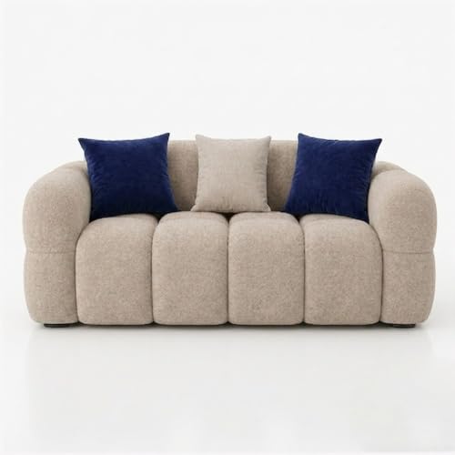 Image of FURNY Luxury Nimbus 2 Seater Bubble Cloud Sofa Set for Living Room | Boucle Weave Fabric Upholstered | Modern Cushioned Comfortable Couch for Home Office & Drawing Room | Sandstone Beige