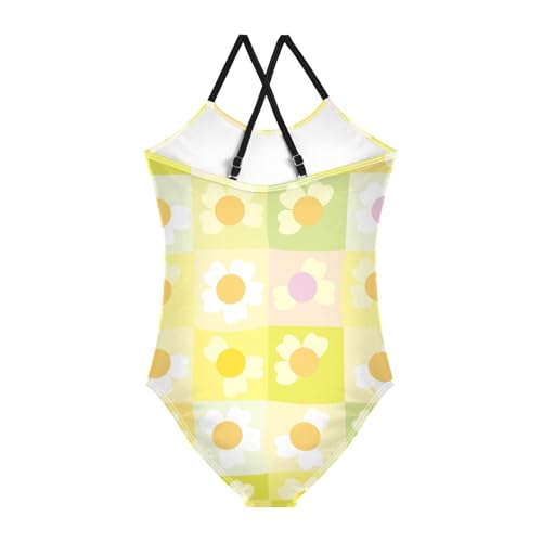 Plaid Flower Yellow Vintage Toddler Swimsuit Girl Swim Suits for Girls Bathing Suit Girl Girls'2