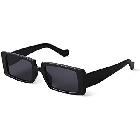 GIFIORE Trendy Rectangle Sunglasses Retro Cool 90s Vintage Fashion Narrow Square Frame Sun Glasses UV400 Protection (Black) Cover